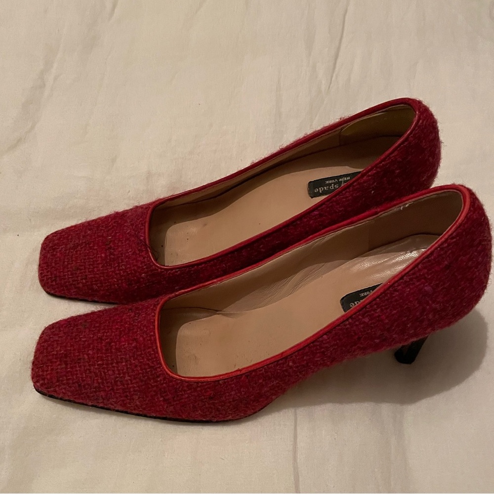 Kate Spade red tweed square toed heals size 8b